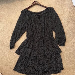 Cute off the Shoulder Black Dress with White polkadots size medium